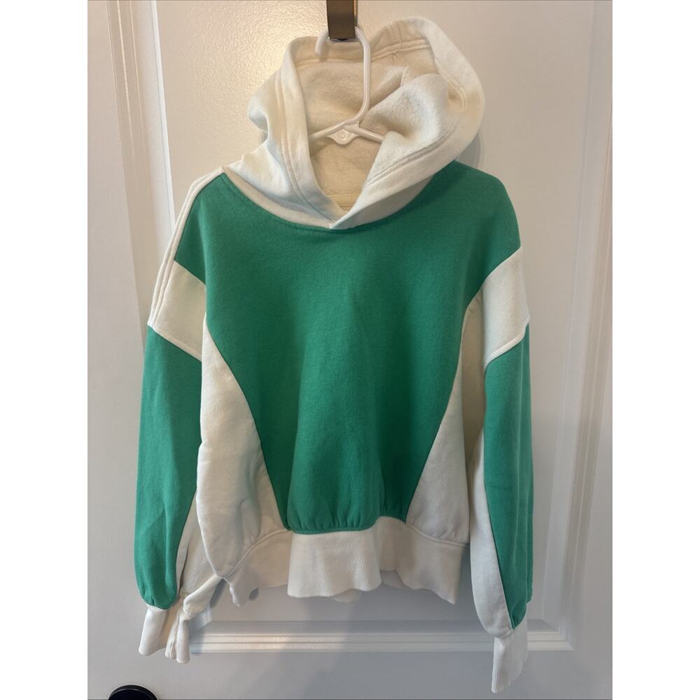 Kids Vintage Color Block Green Cream Hoodie Size Medium 8